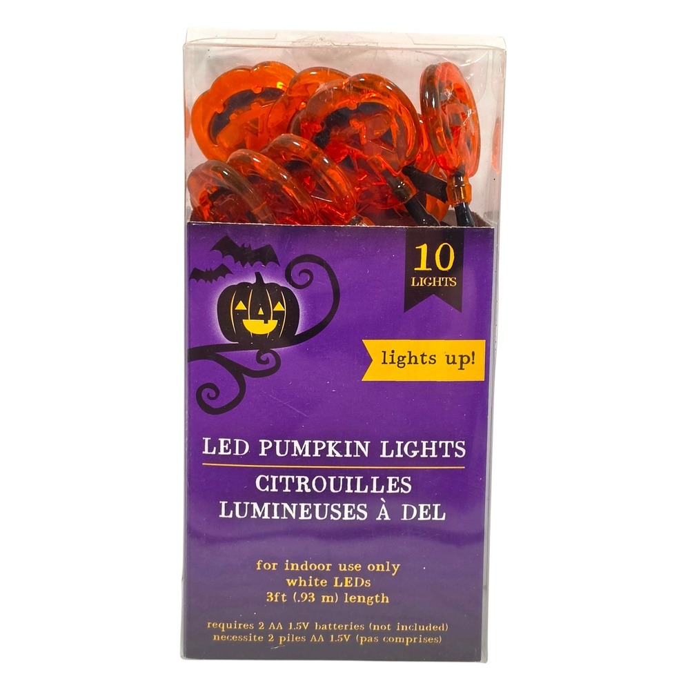 Pumpkin LED String Lights Orange White 10 Ct 3ft Jack O Lantern Halloween Decor